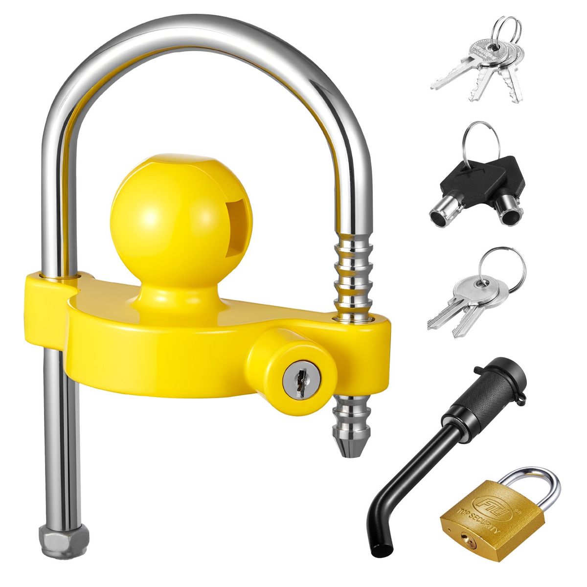 Trailer Hitch Lock Kit, Fits For 1-7/8 In, 2 In, 2-5/16 In Couplers, Heavy-Duty Anti-Theft Trailer Ball Lock With Keys, Prying-Resistant, Adjustable Height Design For RVs, Boats, Trailers_maomaolike.com