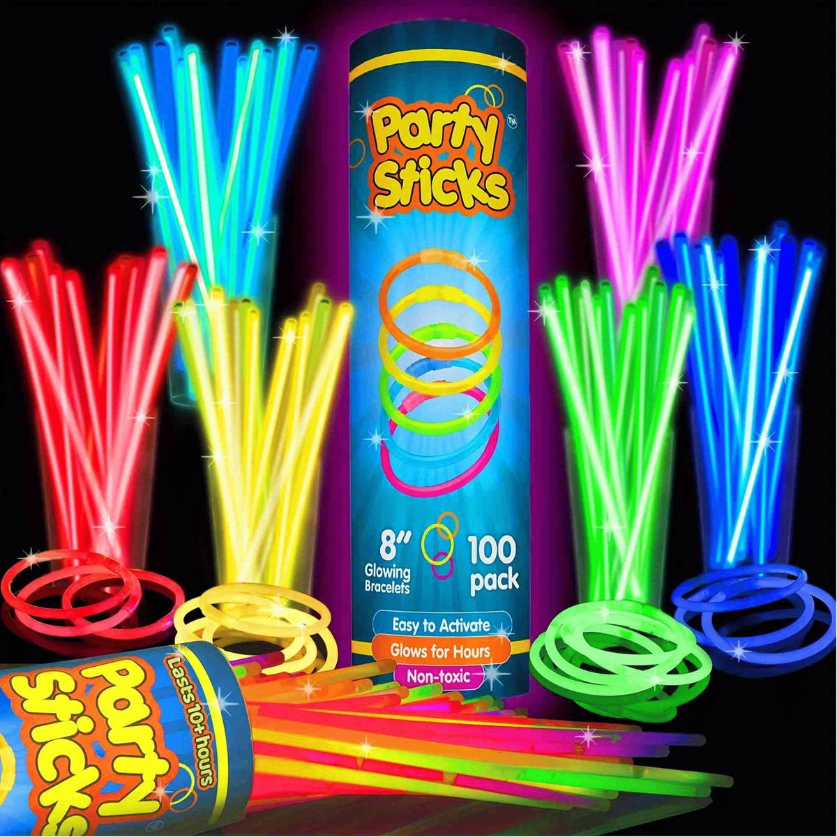 Glow Sticks Party Supplies 100pk - 8 Inch Glow In The Dark Light Up Sticks Party Favors, Glow Decorations, Neon Party Glow Necklaces And Glow Bracelets With Connectors_maomaolike.com