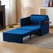 Adult Sleeper Chair Bed, 3-in-1 Convertible Sofa Chair Bed Pull-out Sofa Bed, Convenient Folding Tray Table With USB And Type-C Charging Ports For Living Room,BLUE,Fabric_maomaolike.com