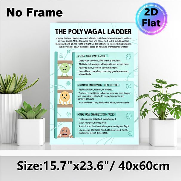 Polyvagal Ladder Painting Poster, Informative Pastel-colored Illustrated Educational Poster, Clearly Explains Nervous System Stress Response Stages_maomaolike.com