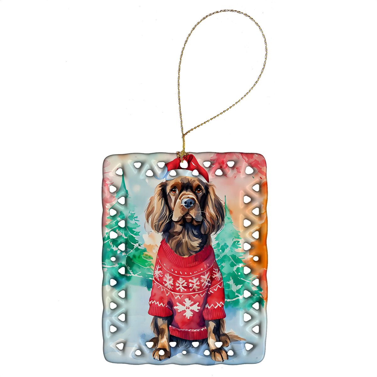 Sussex Spaniel Christmas Porcelain Ornament Christmas Tree Hanging Decorations For Home Christmas Holiday, Rectangle, Gift, Multicolor_maomaolike.com