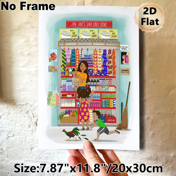 Sari-Sari Store Themed Painting Poster, Colorful Whimsical Local Grocery Scene Poster, Warm Nostalgic Daily Store Life Depiction, Ideal For Home_maomaolike.com