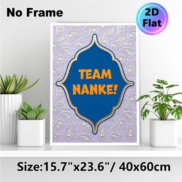 Team Nanke Themed Painting Poster, Elegant Paisley Patterned Poster, Lavender-toned With Silver Ornate Details And Bold Orange Lettering, Fosters Team_maomaolike.com