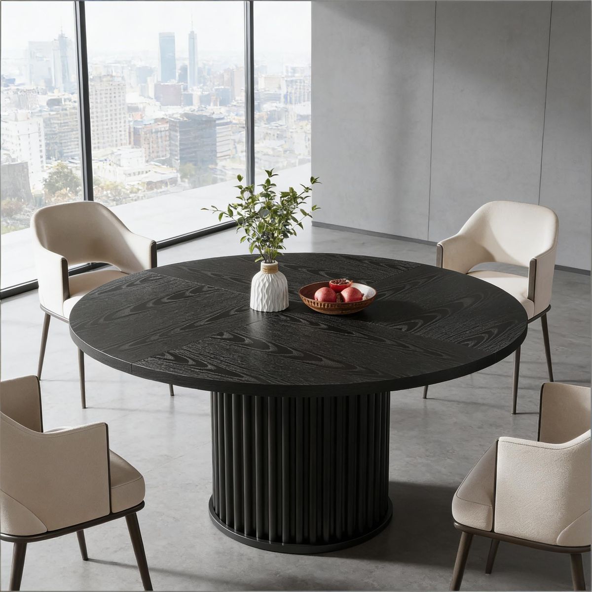 Round Dining Table, Wood Kitchen Table With Sturdy Fluted Metal Base_maomaolike.com