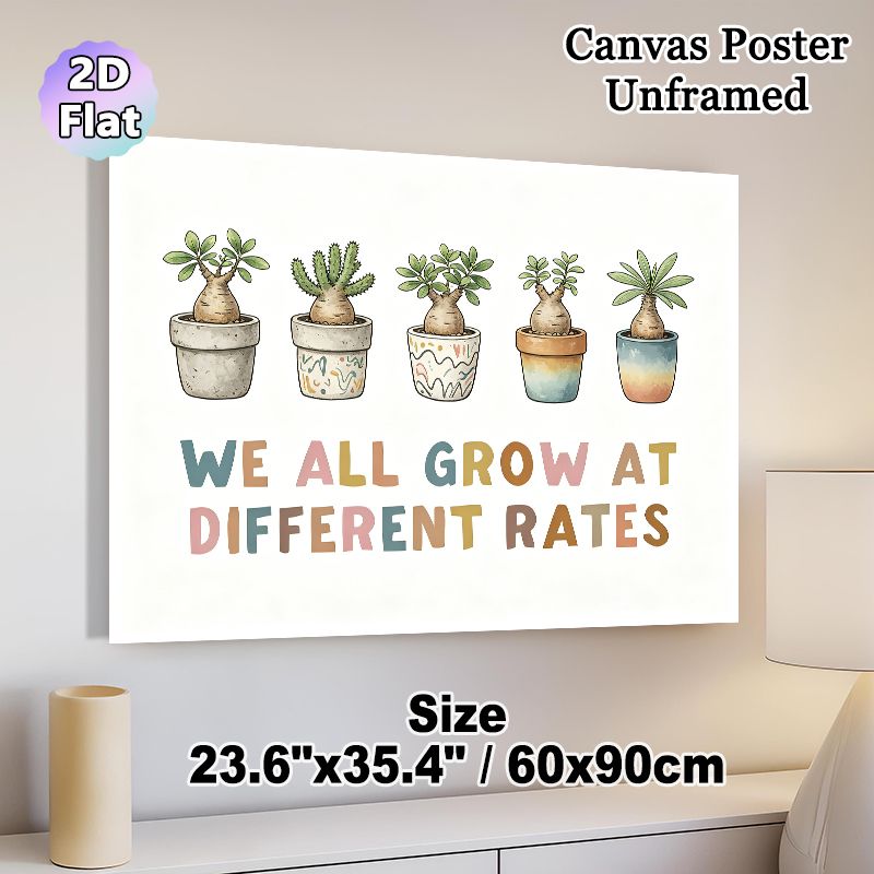 Potted Succulents Themed Painting Poster, Pastel Watercolor Style Potted Plants Poster, Inspirational Individual Growth Message Decor For Office_maomaolike.com