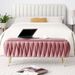 Oval Storage Bench With Gold Legs,Velvet Fabric ,Woven,Upholstered Ottoman Storage Benches For Bedroom End Of Bed,Sherpa Fabric Bench For Living Room,Dining Room,Entryway,Bed Side,Pink,5 Colors_maomaolike.com