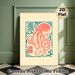 Octopus Themed Painting Poster, Vintage Block Print Style Coral-red Octopus Poster, Artistic Oriental-inspired Wall Decor Suitable For Living Room_maomaolike.com