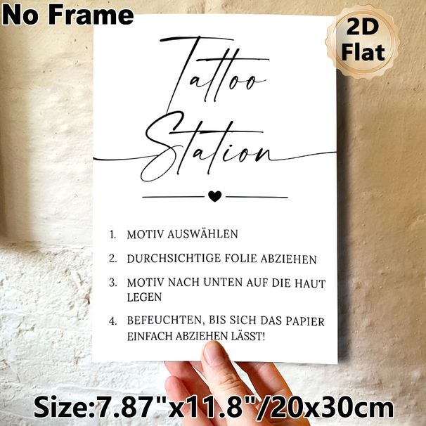 Tattoo Station Painting Poster, Minimalist Black & White Elegant Script Style Poster, Clear Step-by-step Temporary Tattoo Application Guide, Suitable_maomaolike.com