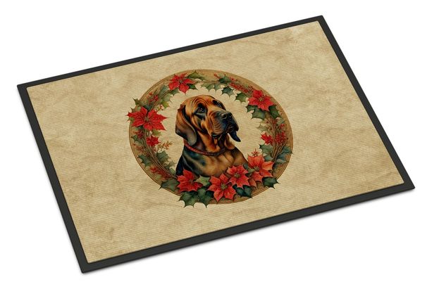 Bloodhound Christmas Flowers Doormat Front Door Mat Indoor Outdoor Rugs For Entryway, Non Slip Washable Low Pile, 24H X 36W_maomaolike.com