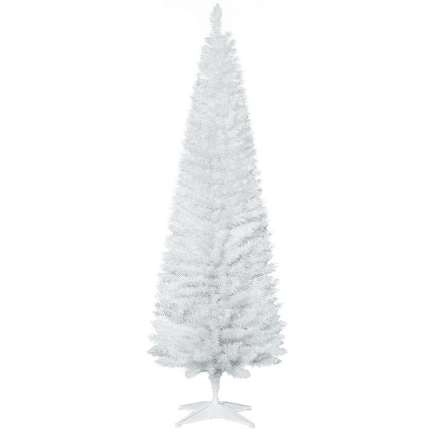 6' Artificial Pencil Christmas Tree, Slim Xmas Tree With 390 Realistic Branch Tips And Plastic Stand, White_maomaolike.com
