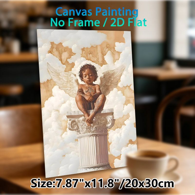 Cherub Angel Themed Painting Poster, Warm-hued Vintage Religious Art Poster, Serene Celestial Design Ideal For Living Room, Bedroom And Spiritual_maomaolike.com