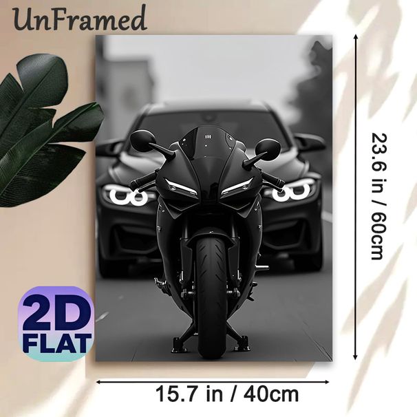 Motorcycle & Sports Car Themed Painting Poster, Monochrome Sleek Vehicle Close-up Poster, Stylish Automotive Decor Ideal For Garage, Living Room Or_maomaolike.com