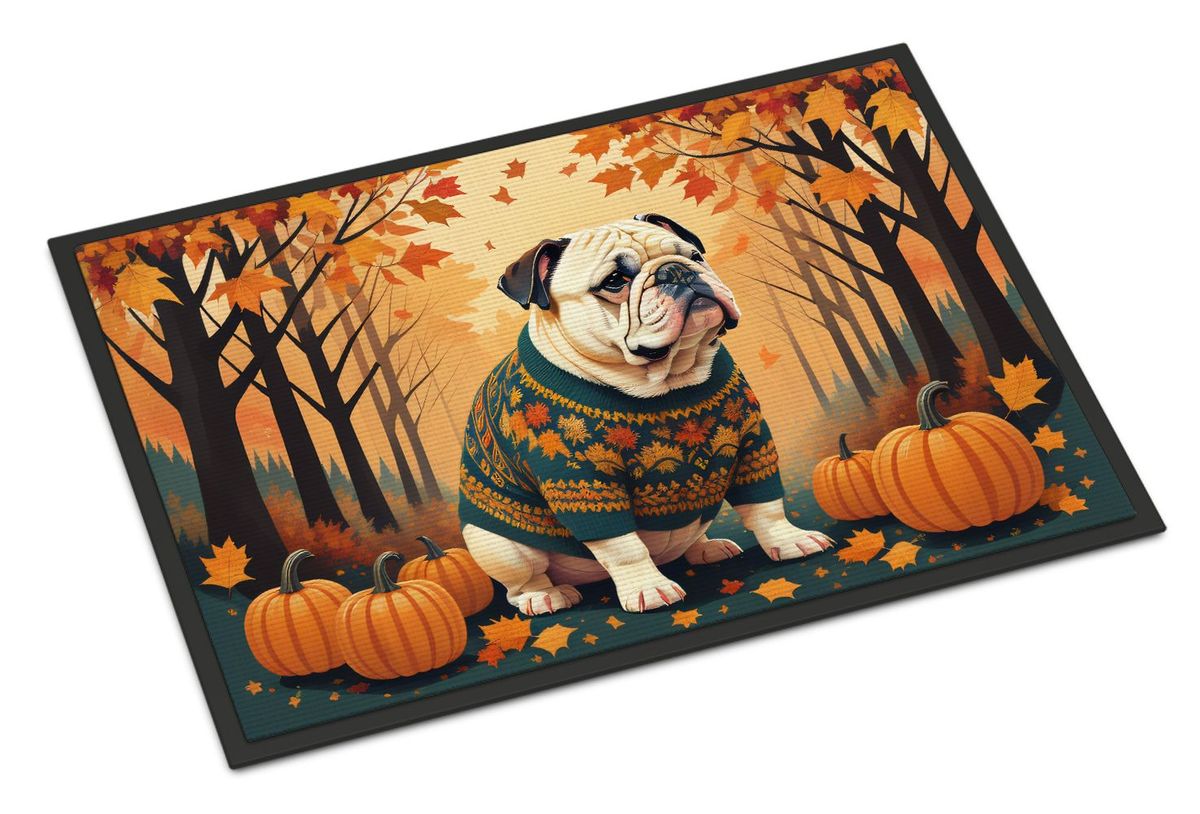 White English Bulldog Fall Doormat Front Door Mat Indoor Outdoor Rugs For Entryway, Non Slip Washable Low Pile, 24H X 36W_maomaolike.com