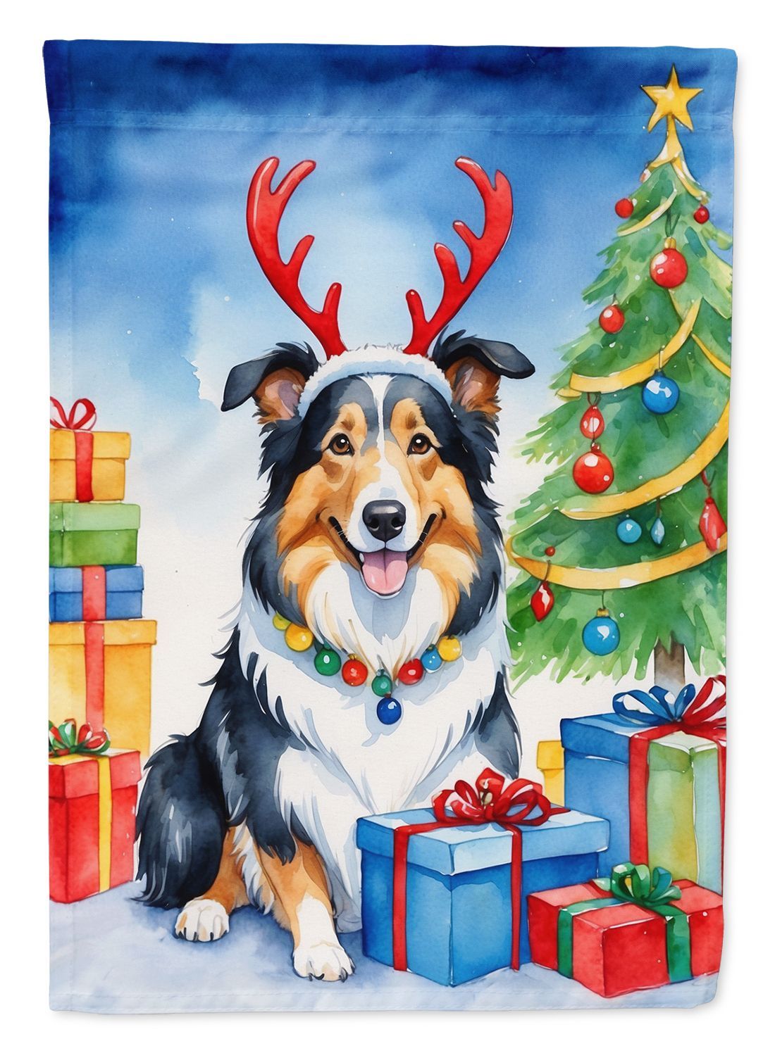 Collie Christmas Reindeer House Flag Large Porch Sleeve Pole Decorative Outside Yard Banner Artwork Wall Hanging, Polyester, House Size, Multicolor_maomaolike.com