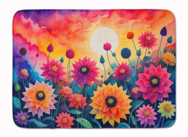 Dahlias In Color Memory Foam Kitchen Mat Machine Washable Anti-Fatigue Mat Cushion Comfort Bath Mat Or Kitchen Rug_maomaolike.com