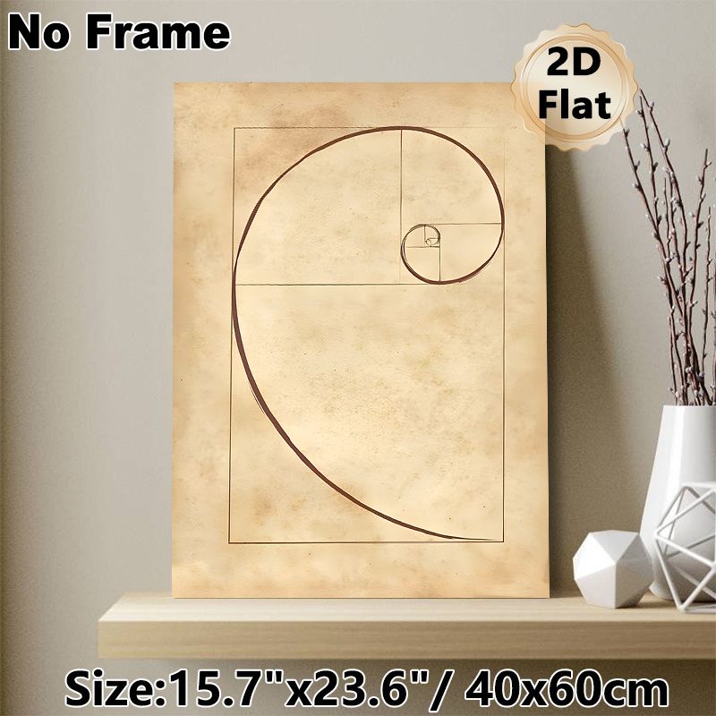 Golden Ratio Fibonacci Spiral Painting Poster, Vintage Aged Paper-style Geometric Poster, Minimalist Mathematical Art Decor For Home Office & Study_maomaolike.com