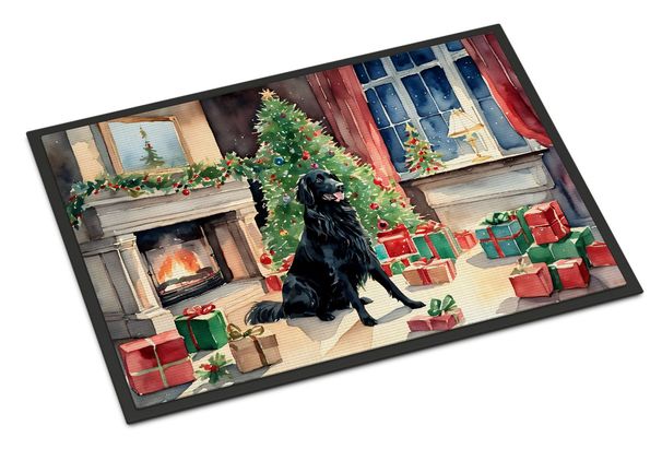 Flat-Coated Retriever Cozy Christmas Doormat Front Door Mat Indoor Outdoor Rugs For Entryway, Non Slip Washable Low Pile, 24H X 36W_maomaolike.com