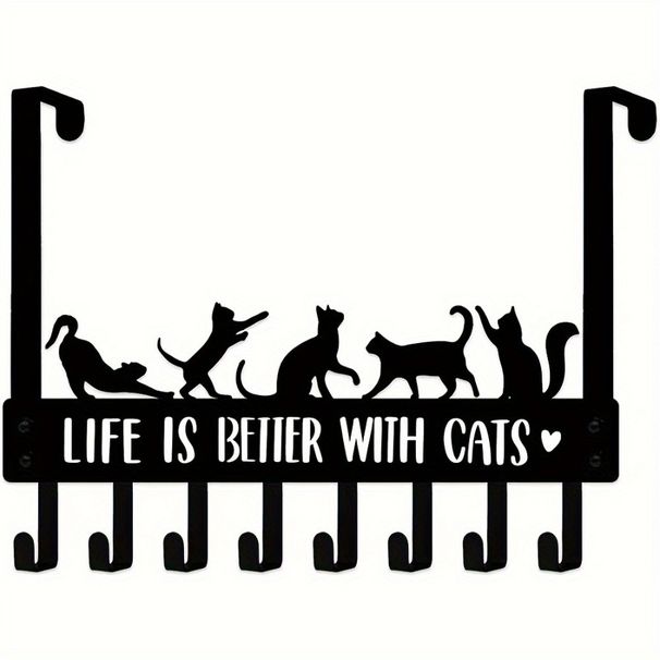 Over-The-Door Cat Organizer,8 Multi-Purpose Hooks For Wall Or Door, Home Storage_maomaolike.com