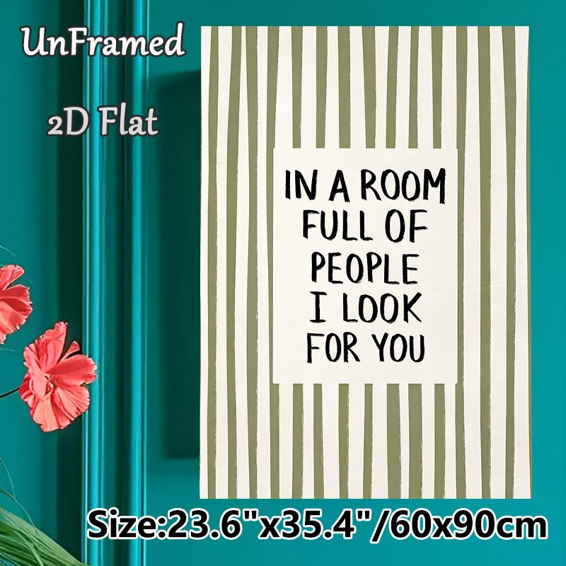 Romantic Quote Painting Poster, Olive Green Hand-drawn Striped Poster, Warm Heartfelt Message Ideal For Bedroom And Living Room Wall Decor_maomaolike.com