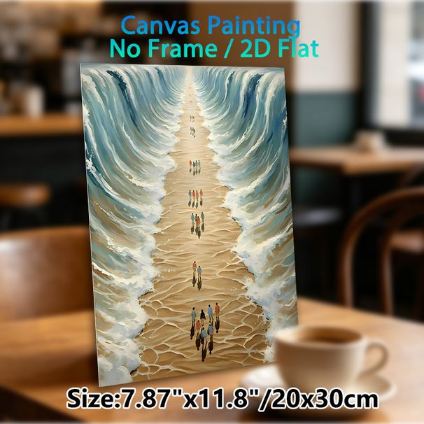 Surreal Parting Sea & Walking Crowd Painting Poster, Textured Brushstroke Surreal Scene Poster, Unique Artistic Decor Ideal For Living Room, Office_maomaolike.com