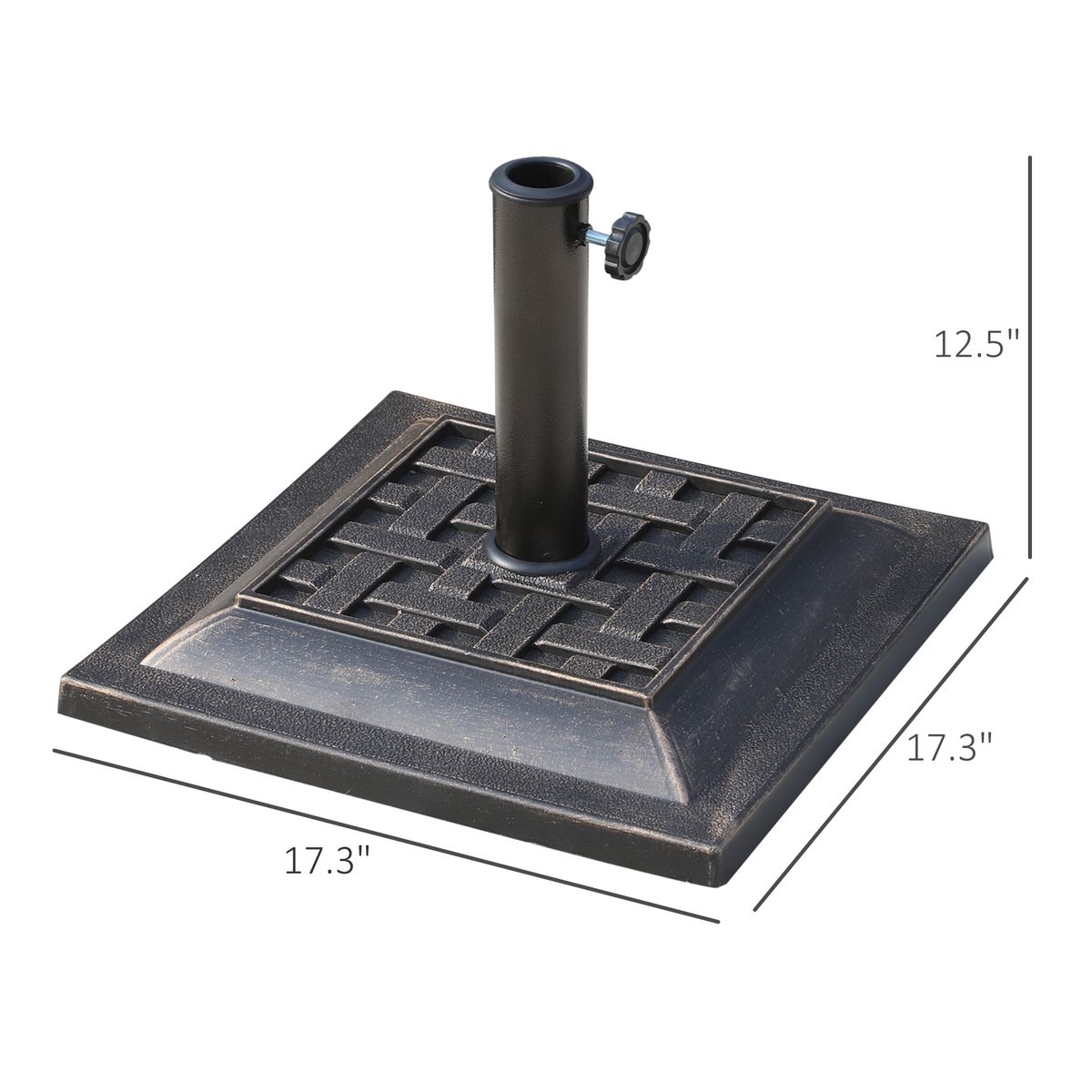 20 Lbs Patio Market Umbrella Base Stand Resin Parasol Holder Square With Beautiful Decorative Pattern & Easy Setup, For Φ1.5", Φ1.89" Pole, For Beach, Lawn, Deck, Backyard, Garden, Bronze_maomaolike.com