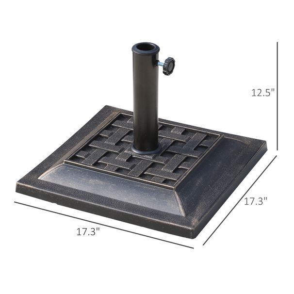 20 Lbs Patio Market Umbrella Base Stand Resin Parasol Holder Square With Beautiful Decorative Pattern & Easy Setup, For Φ1.5", Φ1.89" Pole, For Beach, Lawn, Deck, Backyard, Garden, Bronze_maomaolike.com