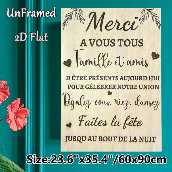 French Wedding Thank You Painting Poster, Warm Minimalist French Script With Heart & Leaf Accents Poster, Sincere Gratitude Message Ideal For Wedding_maomaolike.com