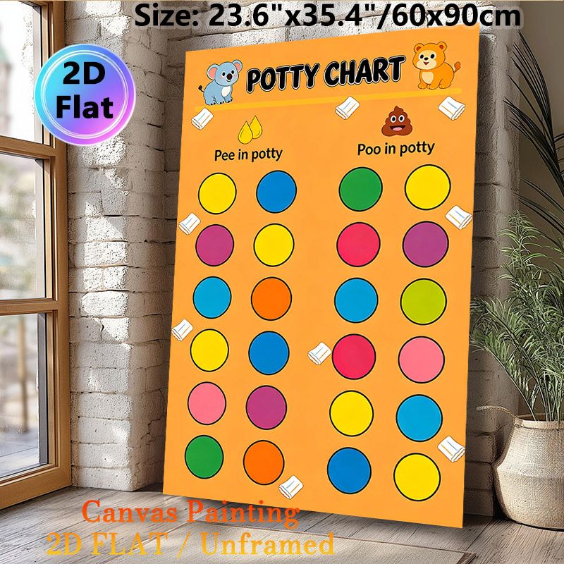 Potty Chart Painting Poster, Cute Cartoon Animal & Colorful Dot Design Poster, Practical Aid For Toilet Training, Suitable For Home Bathroom_maomaolike.com