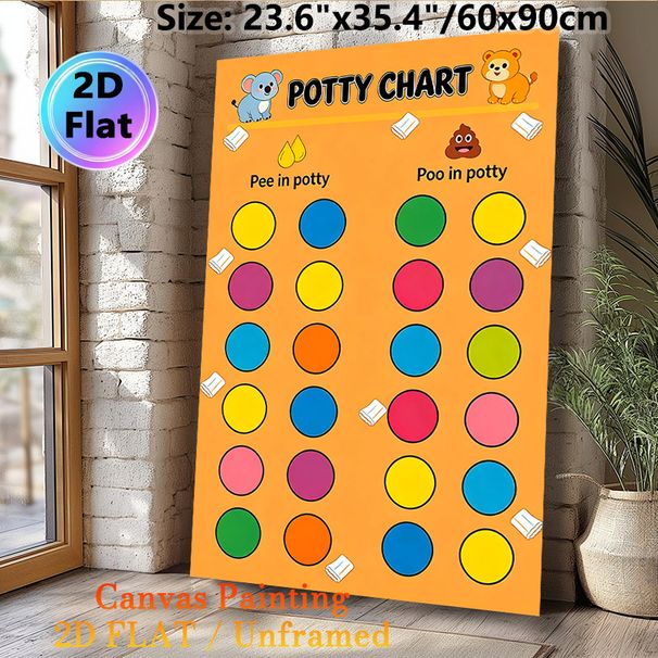 Potty Chart Painting Poster, Cute Cartoon Animal & Colorful Dot Design Poster, Practical Aid For Toilet Training, Suitable For Home Bathroom_maomaolike.com