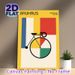 Bauhaus Style Abstract Bicycle Painting Poster, Minimalist Geometric Color-block Poster, Sleek Artistic Wall Decor Ideal For Living Room, Office_maomaolike.com
