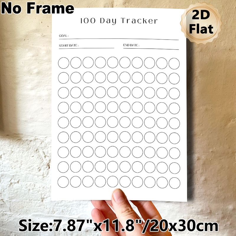 100 Day Tracker Painting Poster, Minimalist Black-and-white Circular Layout Poster, Practical Tool To Record Daily Goal Progress, Suitable For Home_maomaolike.com