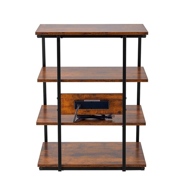 VEVOR 4-Tier AV Media Stand With Power Strips, Corner TV Stand With LED Lights, Height Adjustable Wooden Shelves For DVD Players/Cable Boxes/Games Consoles, Brown_maomaolike.com