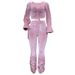 Women's Clothing autumn and winter sexy navel-baring long-sleeved top solid color micro-flared pants two-piece set_maomaolike.com