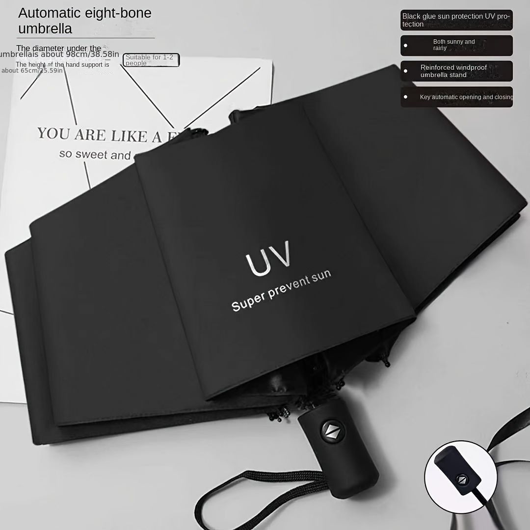 Solid Color Automatic Folding Umbrella With UV Protection, Casual Lightweight Portable Durable Umbrella For Men & Women_maomaolike.com