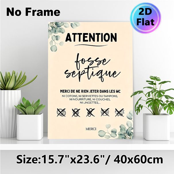 Septic Tank Warning Painting Poster, Elegant Watercolor Eucalyptus Typographic Poster, Informative Waste Disposal Reminder For Home Bathroom, Restroom_maomaolike.com