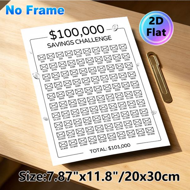 $100,000 Savings Challenge Painting Poster, Minimalist Numbered Envelope Chart Poster, Practical Tool To Track Savings Progress, Suitable For Home And_maomaolike.com