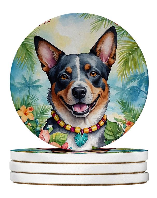 Australian Cattle Dog Luau Large Sandstone Coasters Pack Of 4 Absorbent Round Coasters Decor Gifts For Men Or Women, 4 In, Multicolor_maomaolike.com