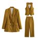 Women's Clothing Linen double-breasted women's blazer + vest and vest + linen straight pants suit_maomaolike.com