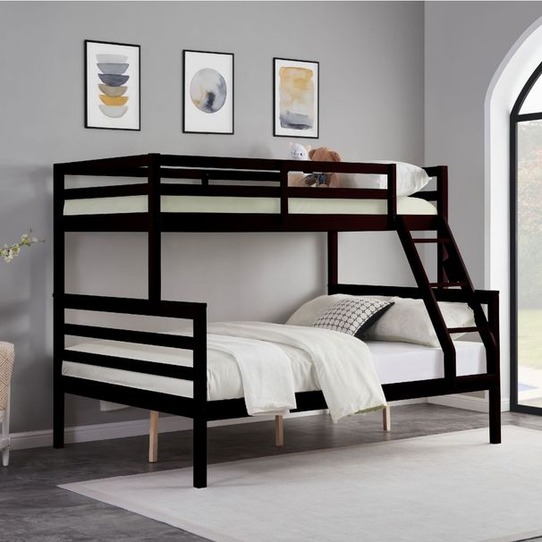 Twin Over Full Bunk Bed With Ladder,Wooden Bunk Bed With High Guardrail And Ladder For Kids, Teens, Dorm Rooms, And Guest Rooms,No Box Spring Needed,Espresso_maomaolike.com