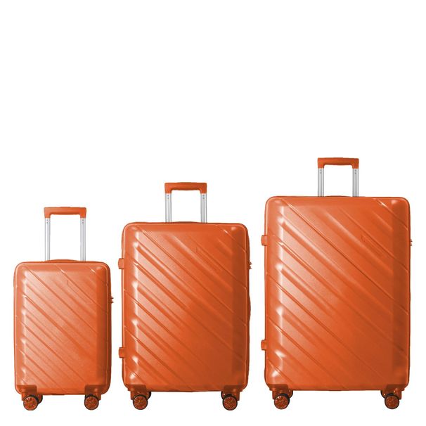 3-Piece Luggage Sets (20", 24", 28"), Suitcase With Wheels, Hardside Suitcase With Four Spinner Wheels And Scratch-Resistant Surface, Orange_maomaolike.com