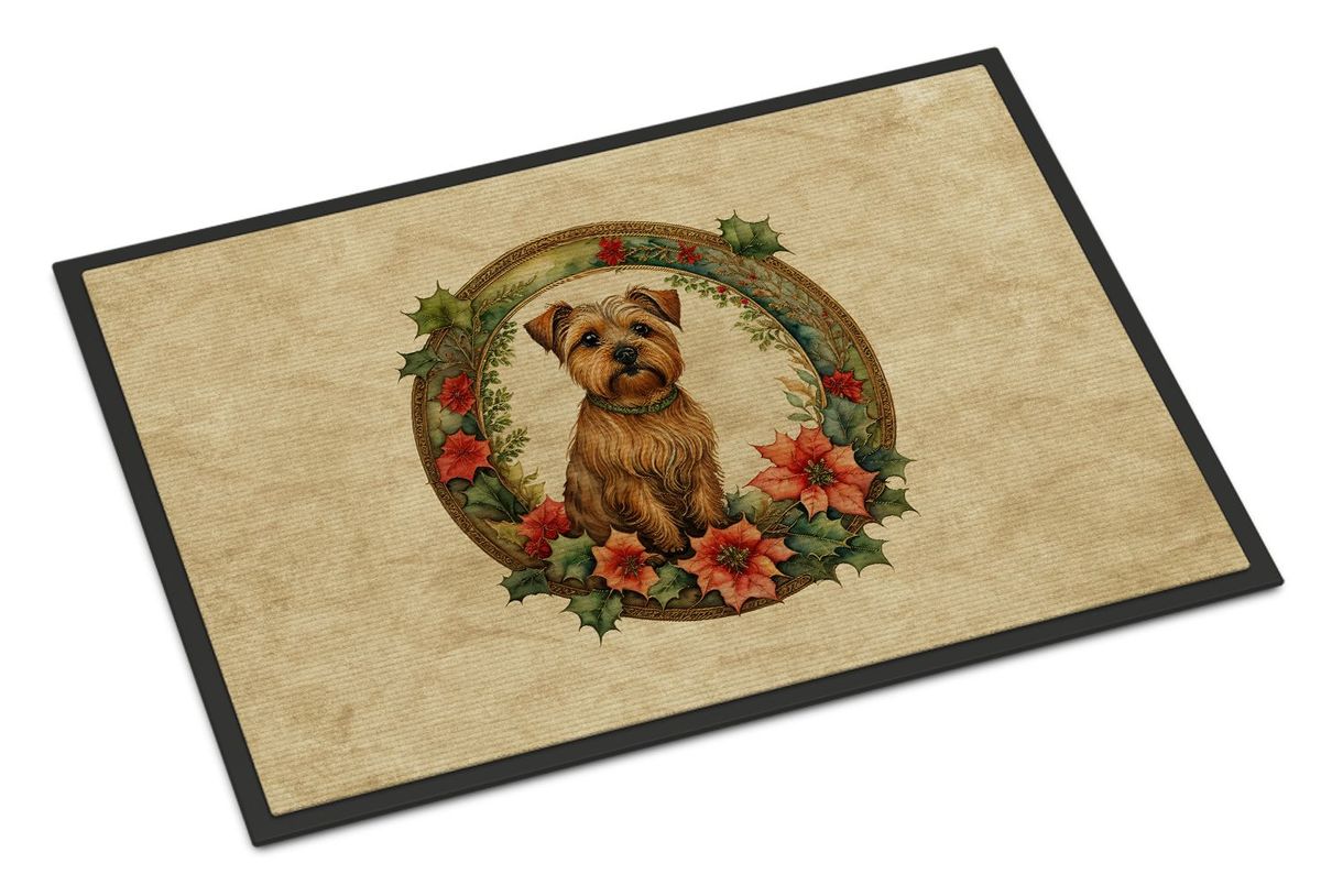 Norfolk Terrier Christmas Flowers Doormat Front Door Mat Indoor Outdoor Rugs For Entryway, Non Slip Washable Low Pile, 24H X 36W_maomaolike.com