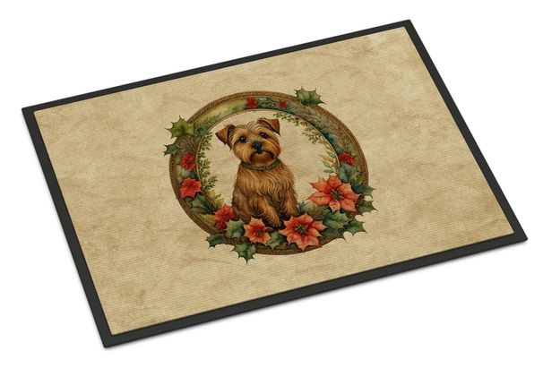 Norfolk Terrier Christmas Flowers Doormat Front Door Mat Indoor Outdoor Rugs For Entryway, Non Slip Washable Low Pile, 24H X 36W_maomaolike.com