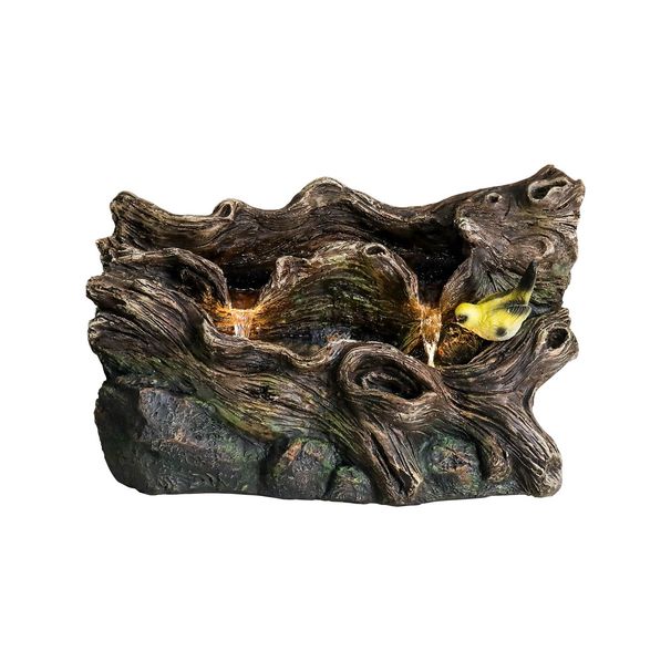 Outdoor Garden Water Fountain - Modern Tree Trunk Waterfalls Fountains With LED Lights & Pump For Patio Yard Porch Pool Decor_maomaolike.com