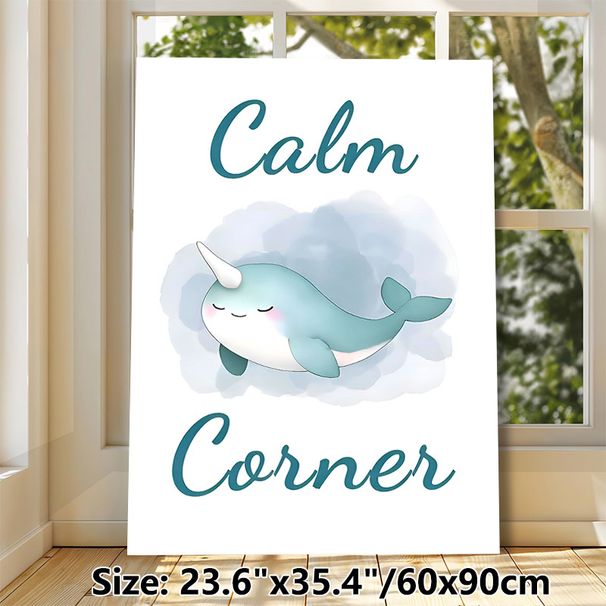 Calm Corner Themed Painting Poster, Soft Watercolor Cute Narwhal Poster, Gentle Soothing Decor Suitable For Office, Living Room Or Quiet Resting Space_maomaolike.com