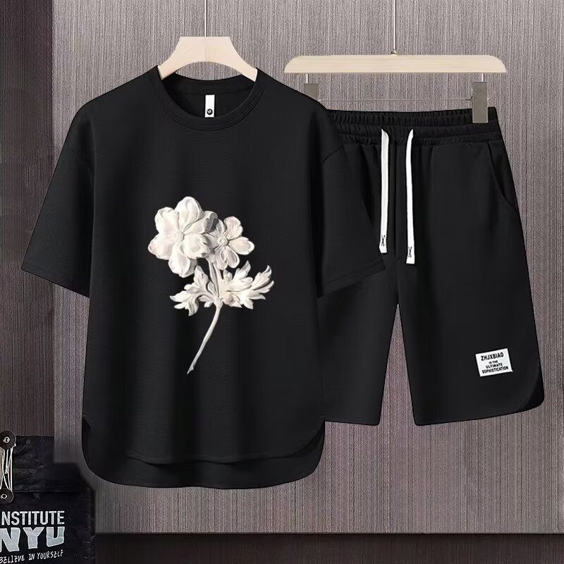 Men's Clothing 2024 Waffle Casual Summer Suit Men's Loose Teen Short sleeved T shirt Shorts Handsome Two piece Suit_maomaolike.com