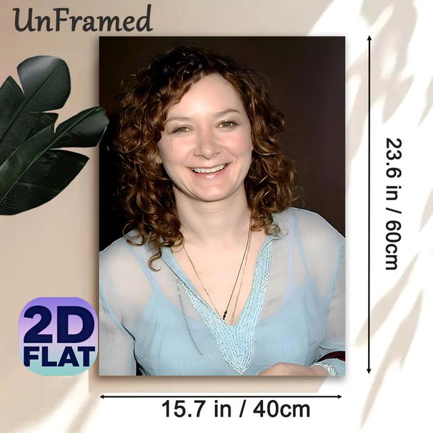 Portrait Painting Poster, Warm-toned Realistic Smiling Curly-haired Woman Poster, Gentle Vivid Facial Expression, Ideal For Living Room And Bedroom_maomaolike.com