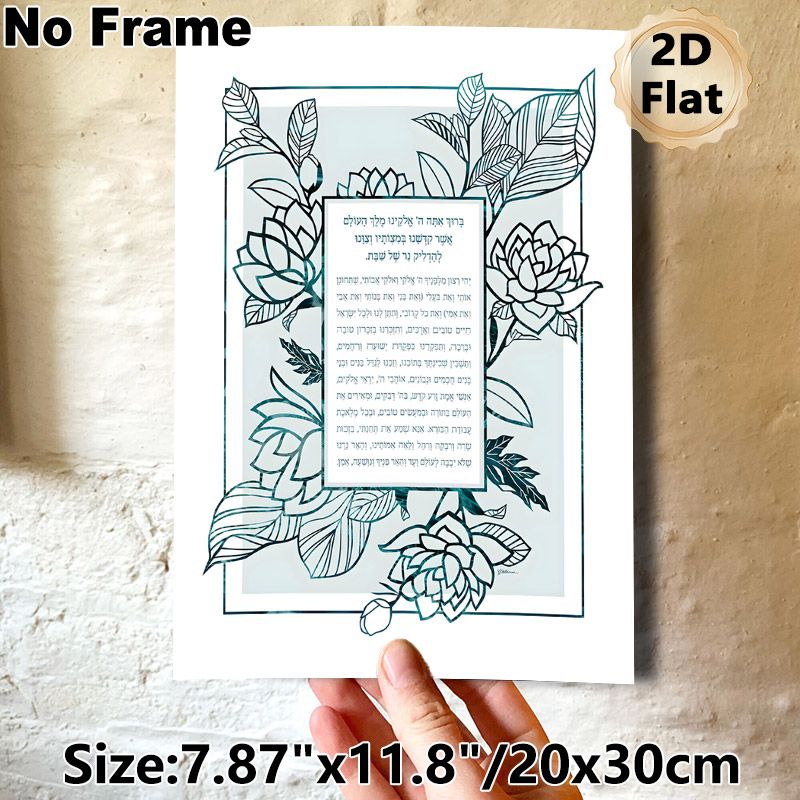 Floral Script Painting Poster, Teal Line-Art Lotus & Leaf Border Poster, Refined Decorative Artwork Ideal For Home Or Tranquil Indoor Spaces_maomaolike.com