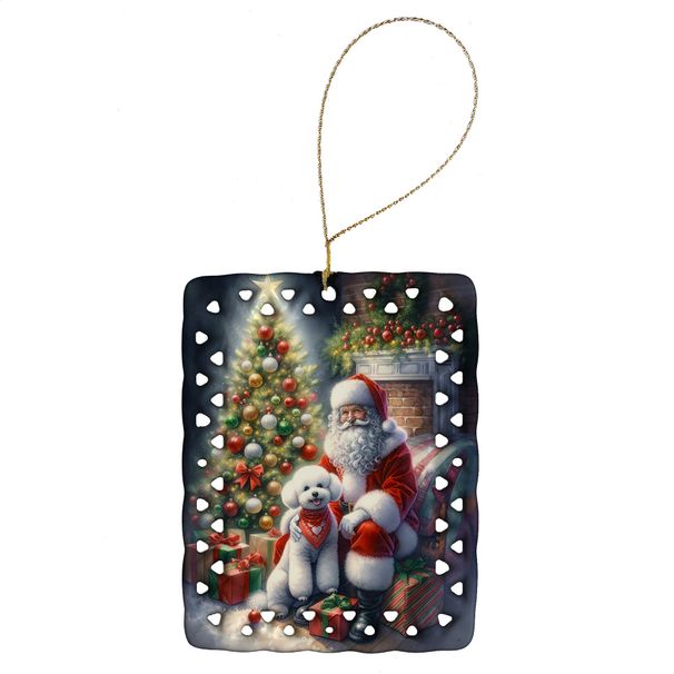 Bichon Frise And Santa Claus Porcelain Ornament Christmas Tree Hanging Decorations For Home Christmas Holiday, Rectangle, Gift, Multicolor_maomaolike.com