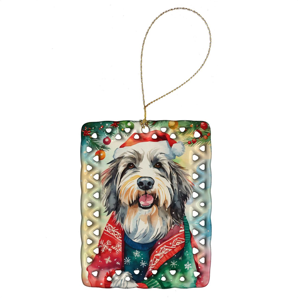Bearded Collie Christmas Porcelain Ornament Christmas Tree Hanging Decorations For Home Christmas Holiday, Rectangle, Gift, Multicolor_maomaolike.com