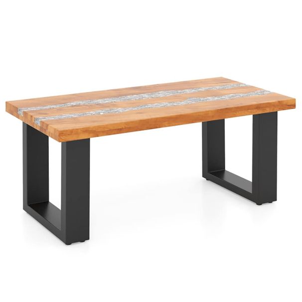 Premium Teak Wood Patio Table With River-Inspired Epoxy Tabletop – Durable, Waterproof & Stylish Outdoor Coffee Table For Garden, Poolside_maomaolike.com